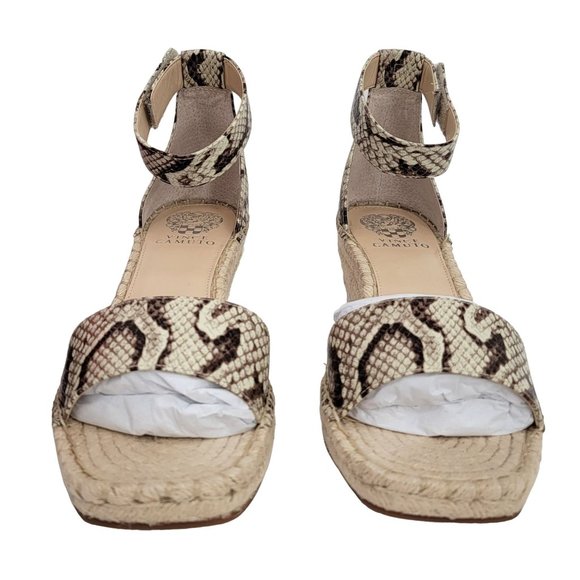 Vince Camuto Size 9 Leather Jesla Espadrille Wedge Sandals Oatmeal Snakeskin Tan - Picture 5 of 9